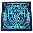 Load image into Gallery viewer, Hermes Navy Blue / Turquoise Cavalcadour Print Square Silk Twill Scarf
