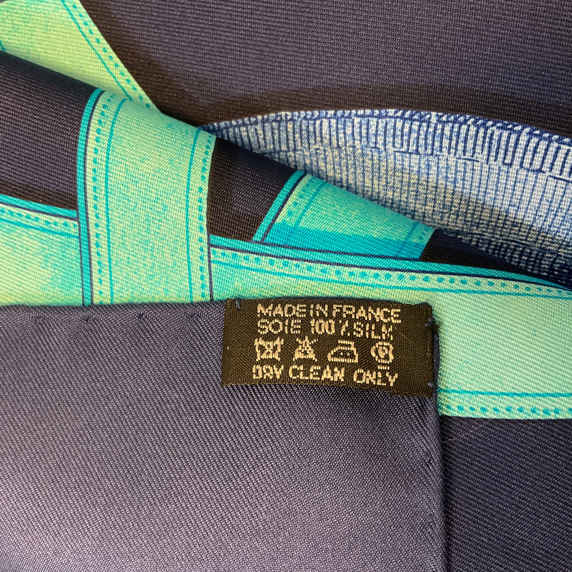 Hermes Navy Blue / Turquoise Cavalcadour Print Square Silk Twill Scarf