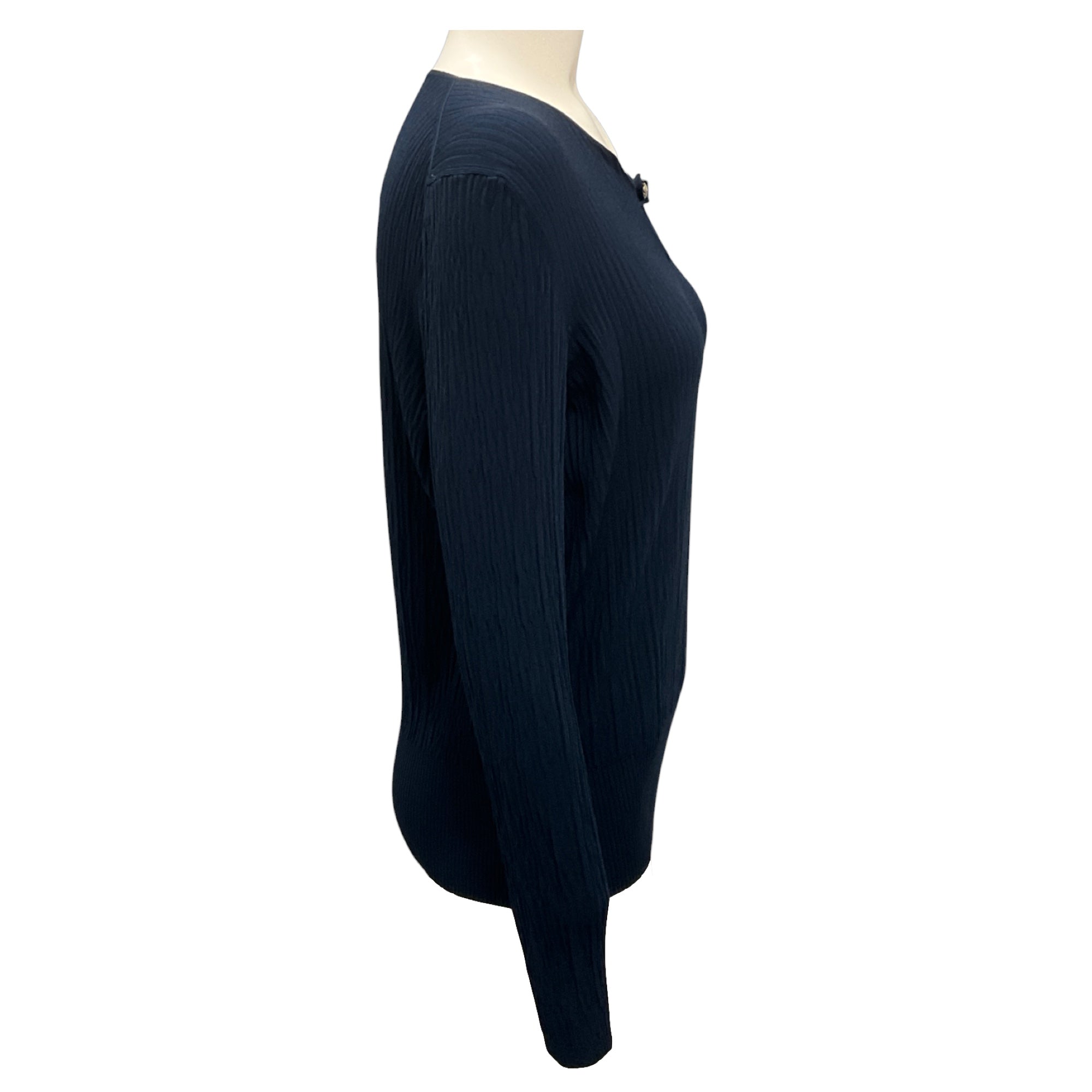 Chanel Navy Blue Button Detail Long Sleeved Ribbed Knit Top