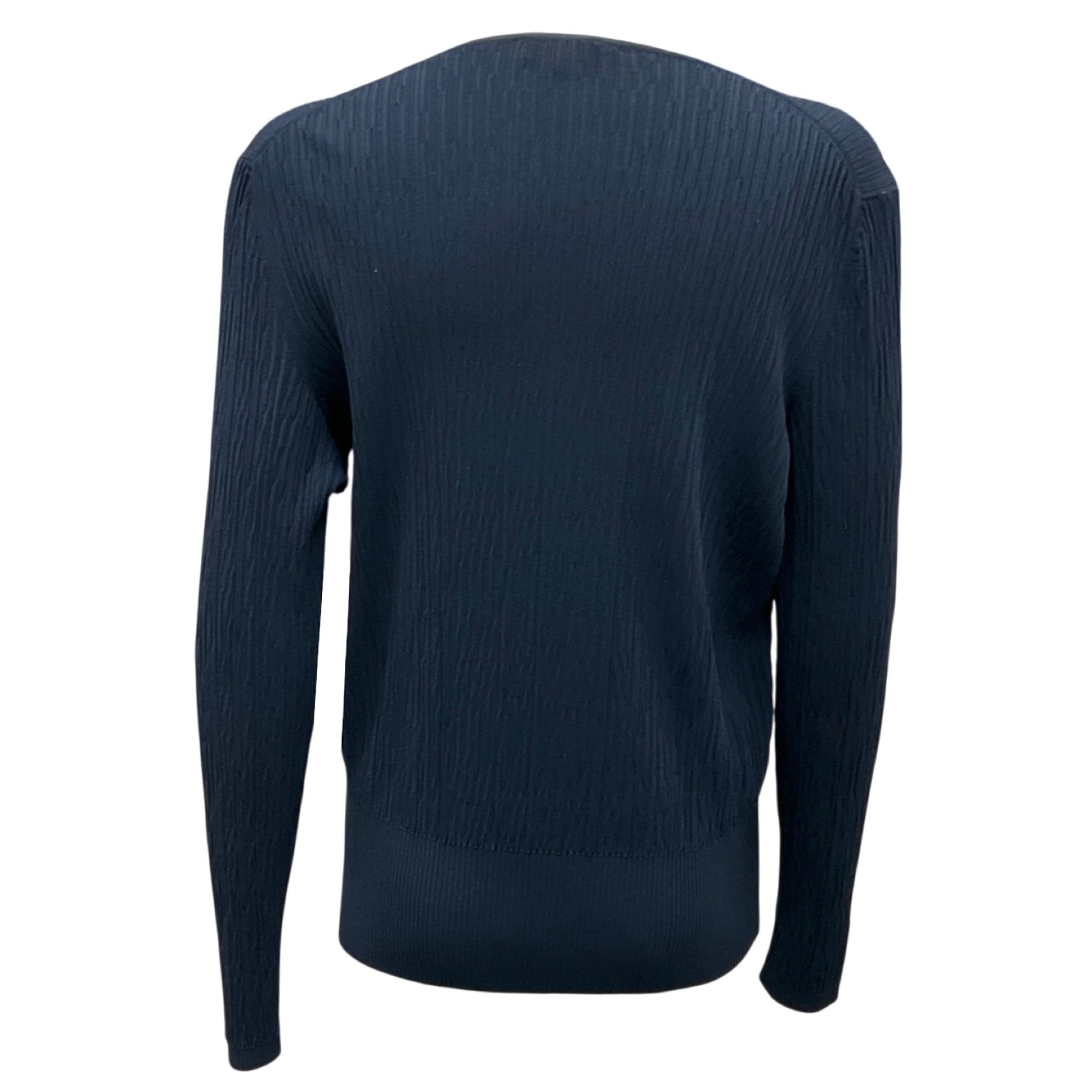 Chanel Navy Blue Button Detail Long Sleeved Ribbed Knit Top