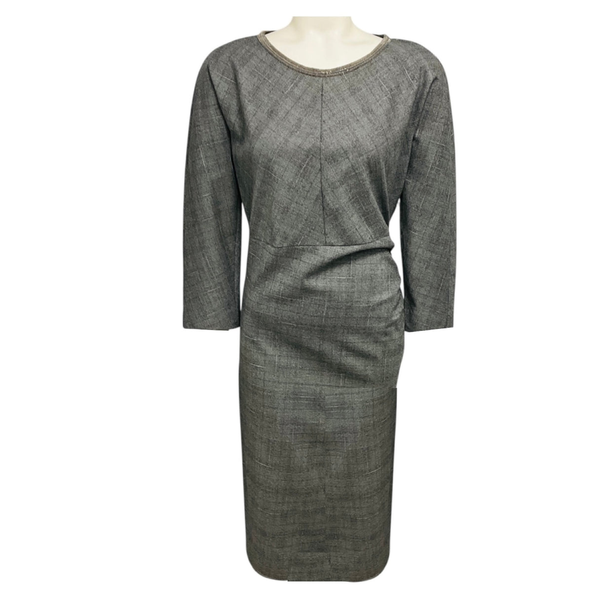 Fabiana Filippi Grey Plaid Merino Wool Dress with Monili
