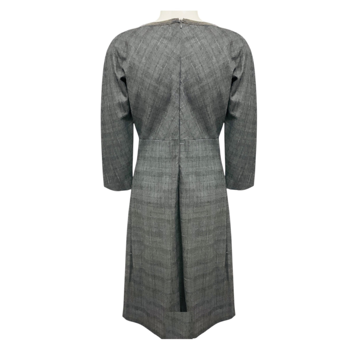 Fabiana Filippi Grey Plaid Merino Wool Dress with Monili