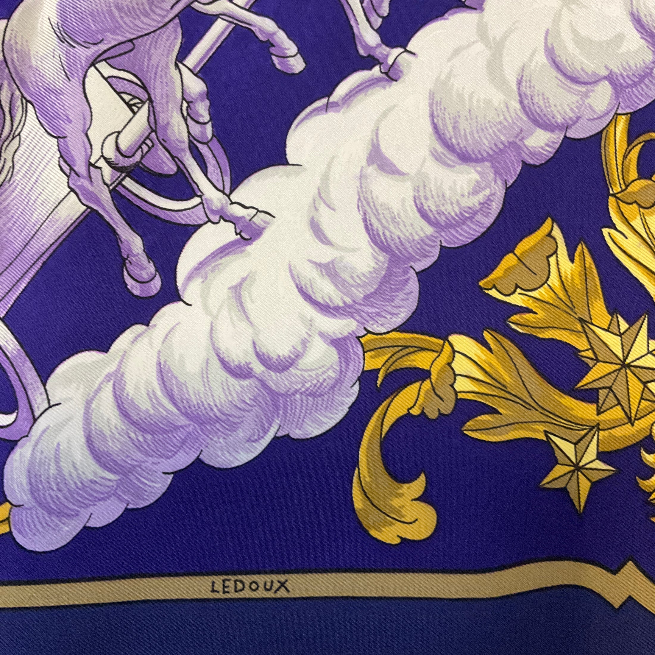 Hermes Purple / Gold Multi Cosmos Print Square Silk Twill Scarf