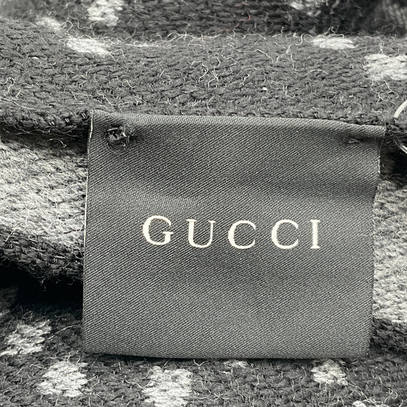 Gucci Black / Grey GG Logo Fringed Trim Wool Scarf