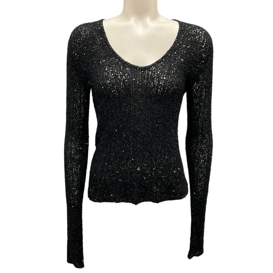 Donna Karan Black Sequined Cashmere Knit Sweater