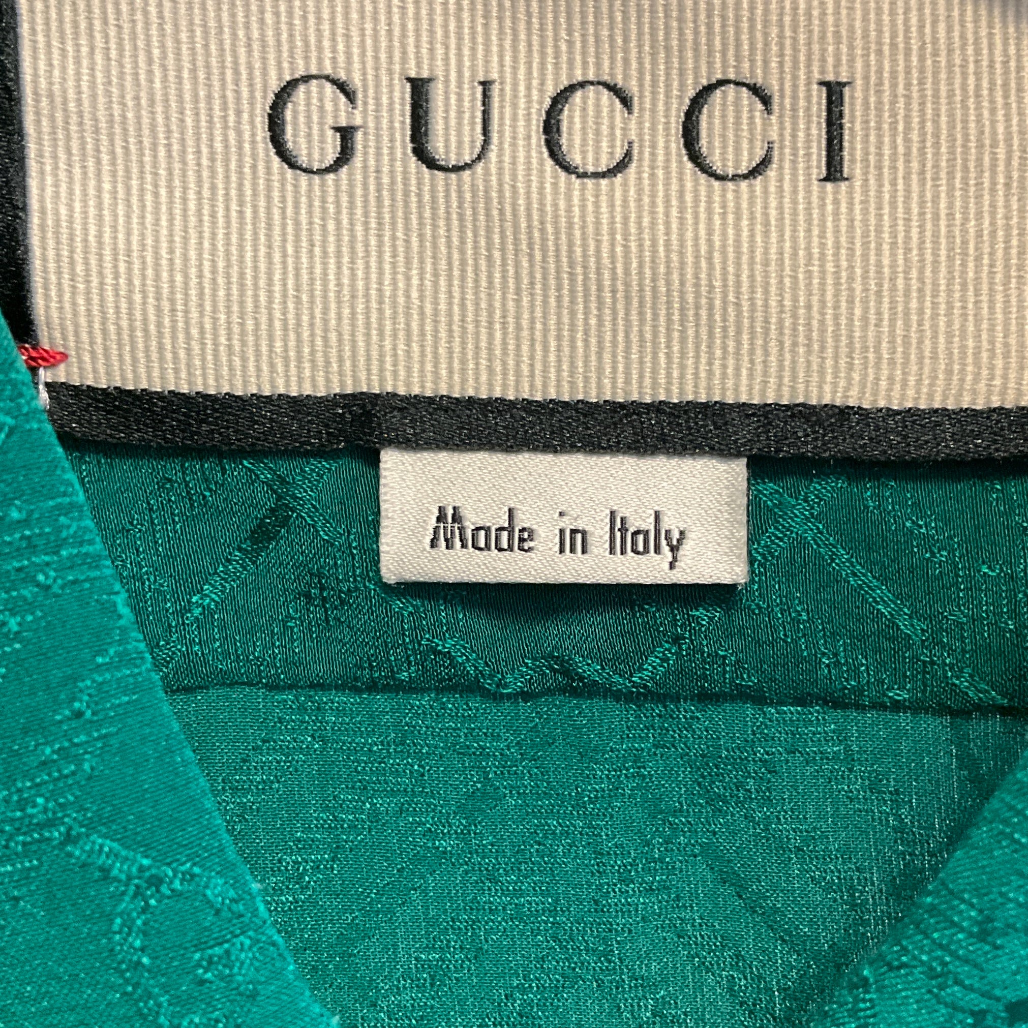 Gucci Emerald Green Check GG Silk Crepe Jacquard Shirt