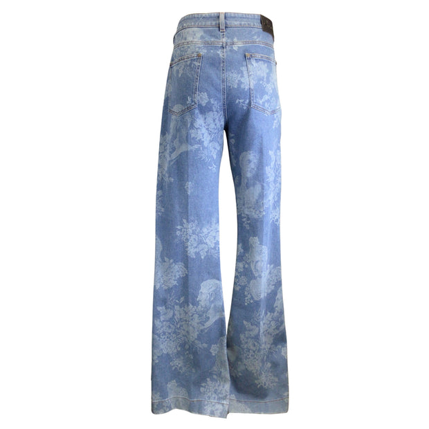 Etro Blue 2021 Statue Head & Floral Print Flared Denim Jeans