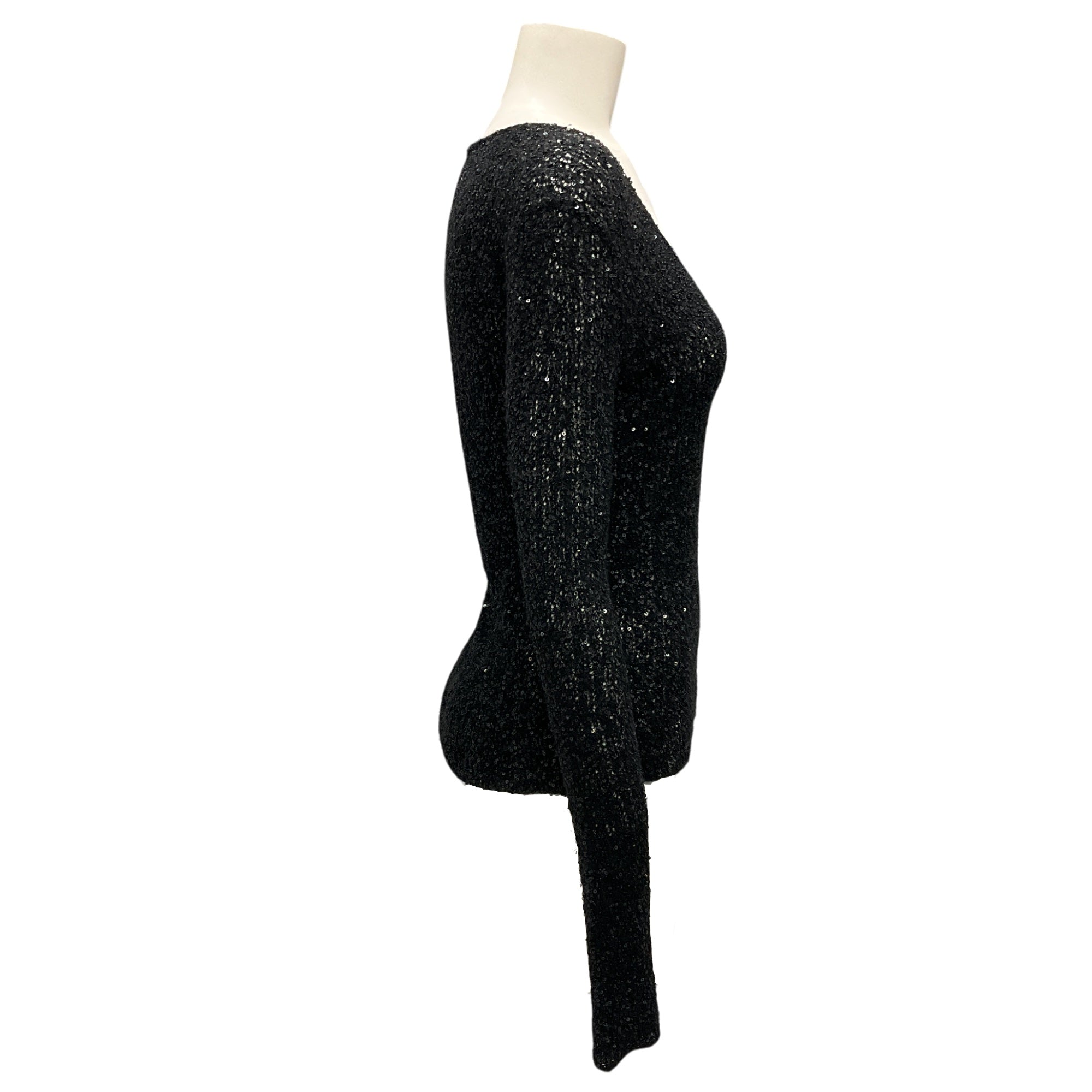 Donna Karan Black Sequined Cashmere Knit Sweater