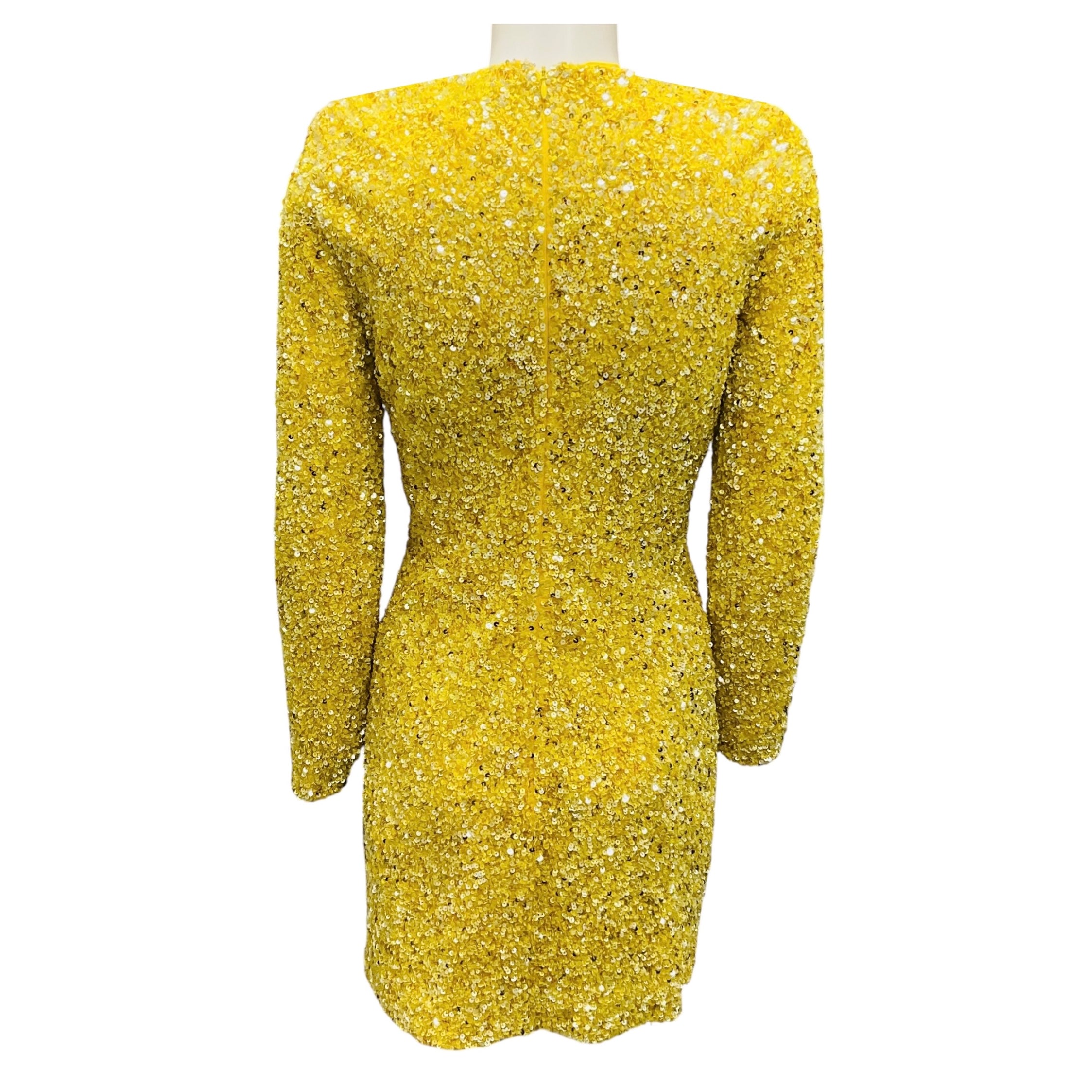 Retrofete Yellow Sequined Mini Cocktail Dress