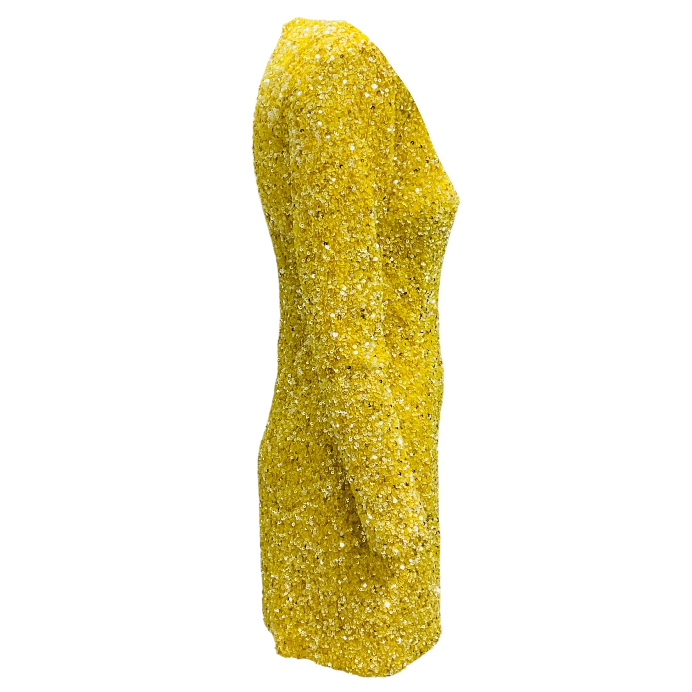 Retrofete Yellow Sequined Mini Cocktail Dress