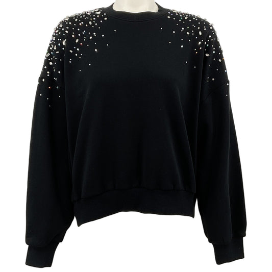 Cinq à Sept Black Cotton Brandy Crackle Rhinestone Sweatshirt
