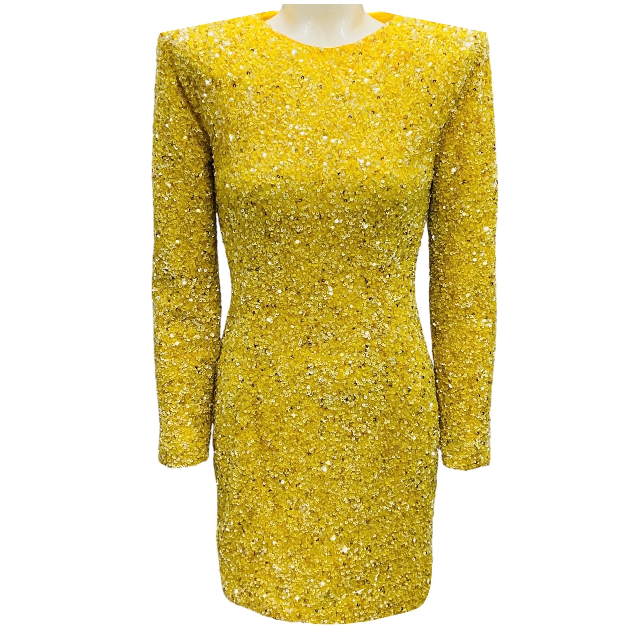 Retrofete Yellow Sequined Mini Cocktail Dress