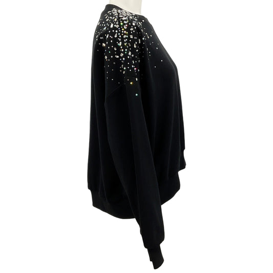 Cinq à Sept Black Cotton Brandy Crackle Rhinestone Sweatshirt