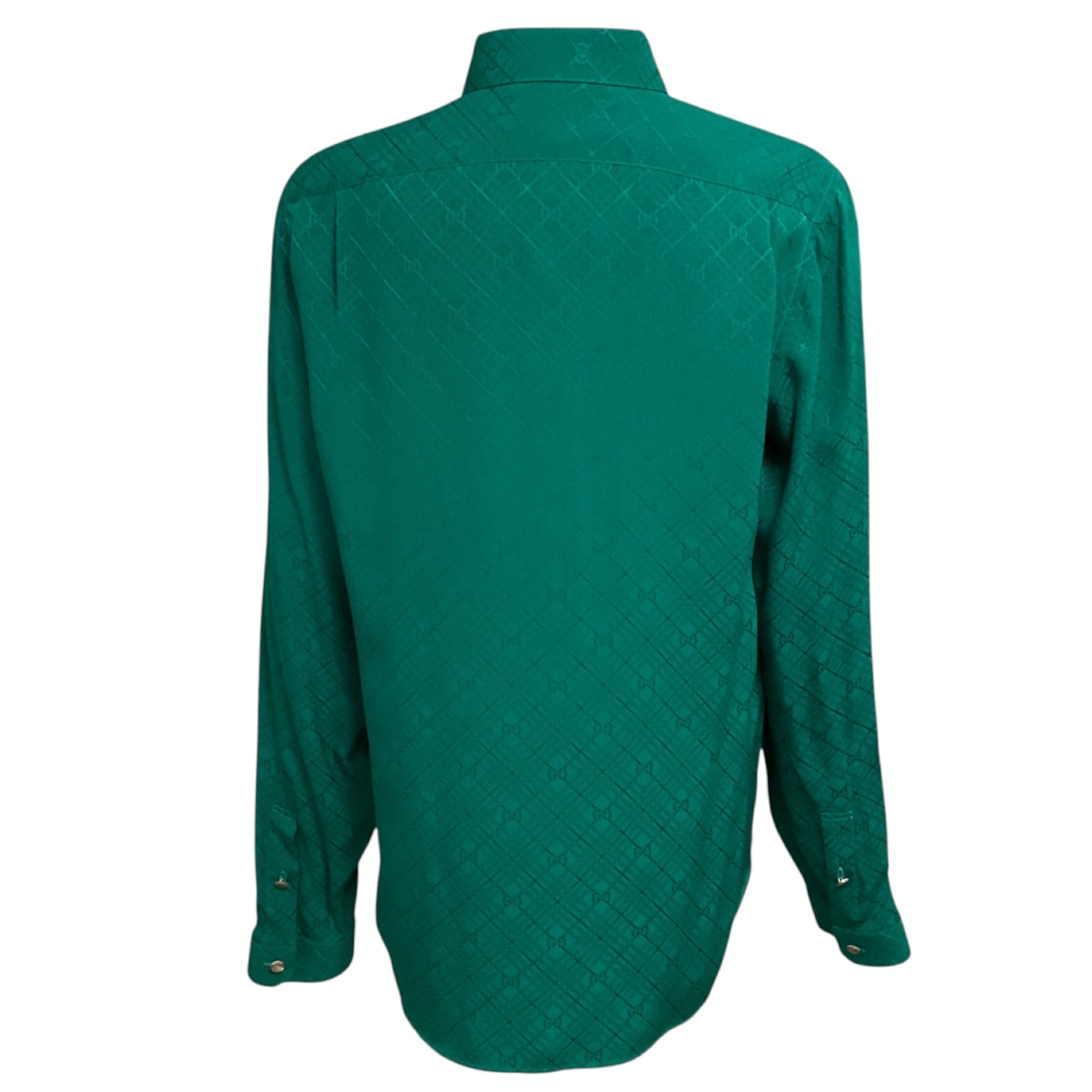 Gucci Emerald Green Check GG Silk Crepe Jacquard Shirt