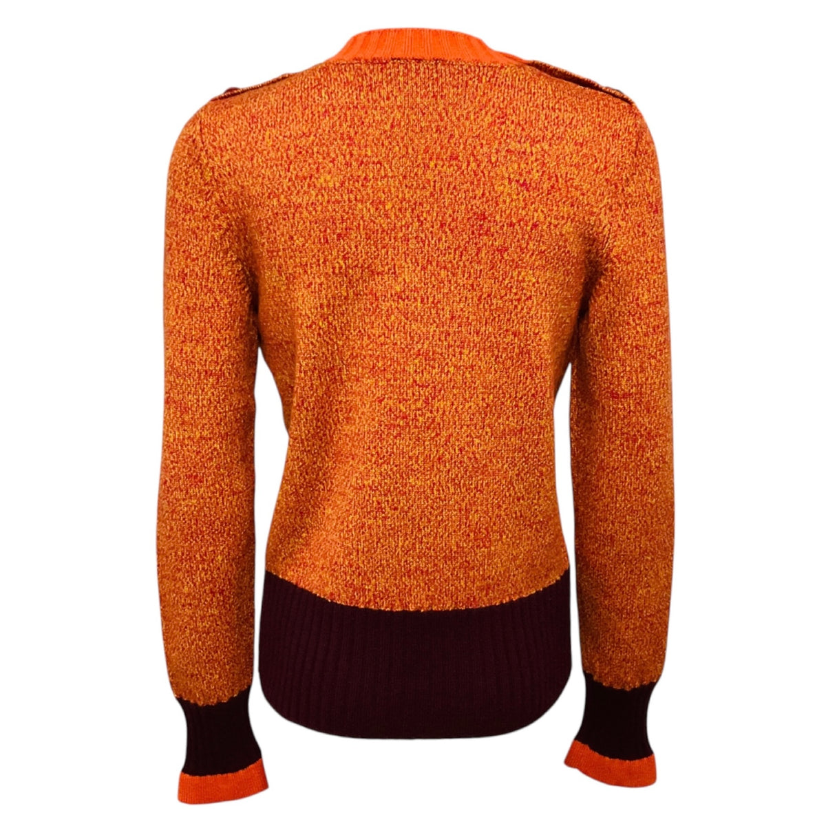 Chanel Orange / Burgundy Marled Wool and Cashmere Knit Pullover Sweater with CC Logo Buttons