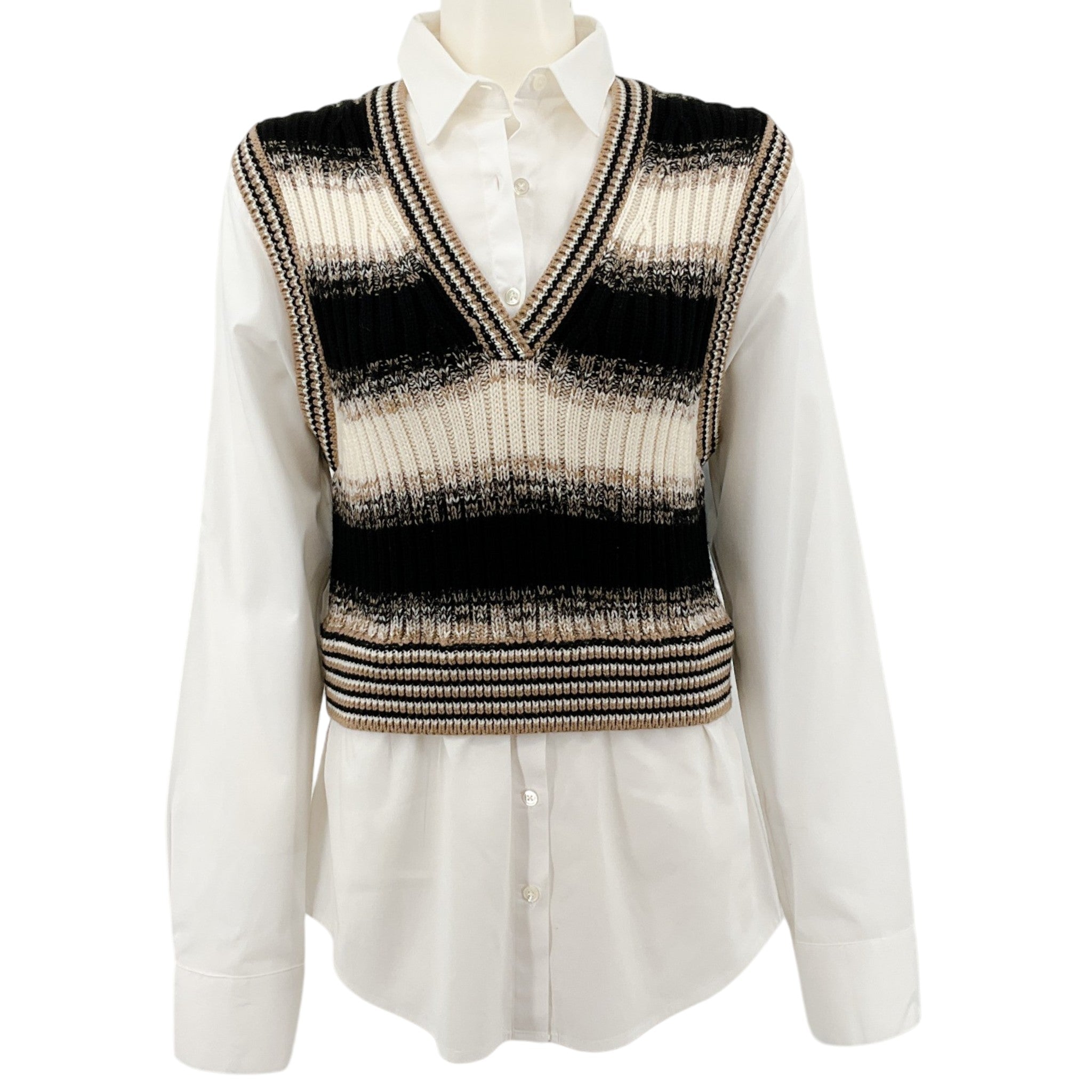Veronica Beard Brown / White Spear Mixed Media Vest
