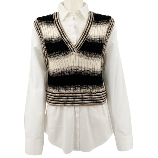 Veronica Beard Brown / White Spear Mixed Media Vest
