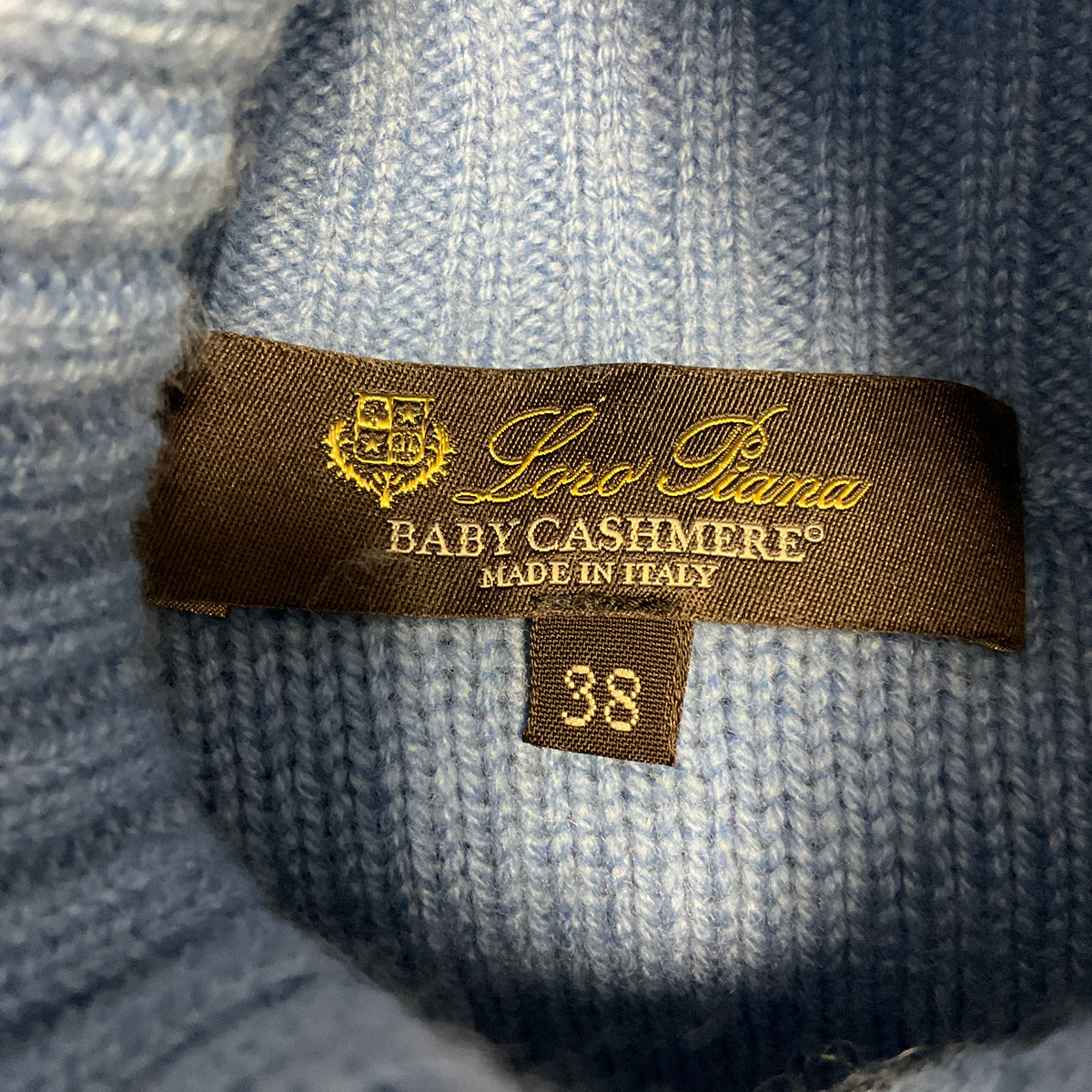Loro Piana Periwinkle Blue Baby Cashmere Cable Knit Turtleneck Sweater