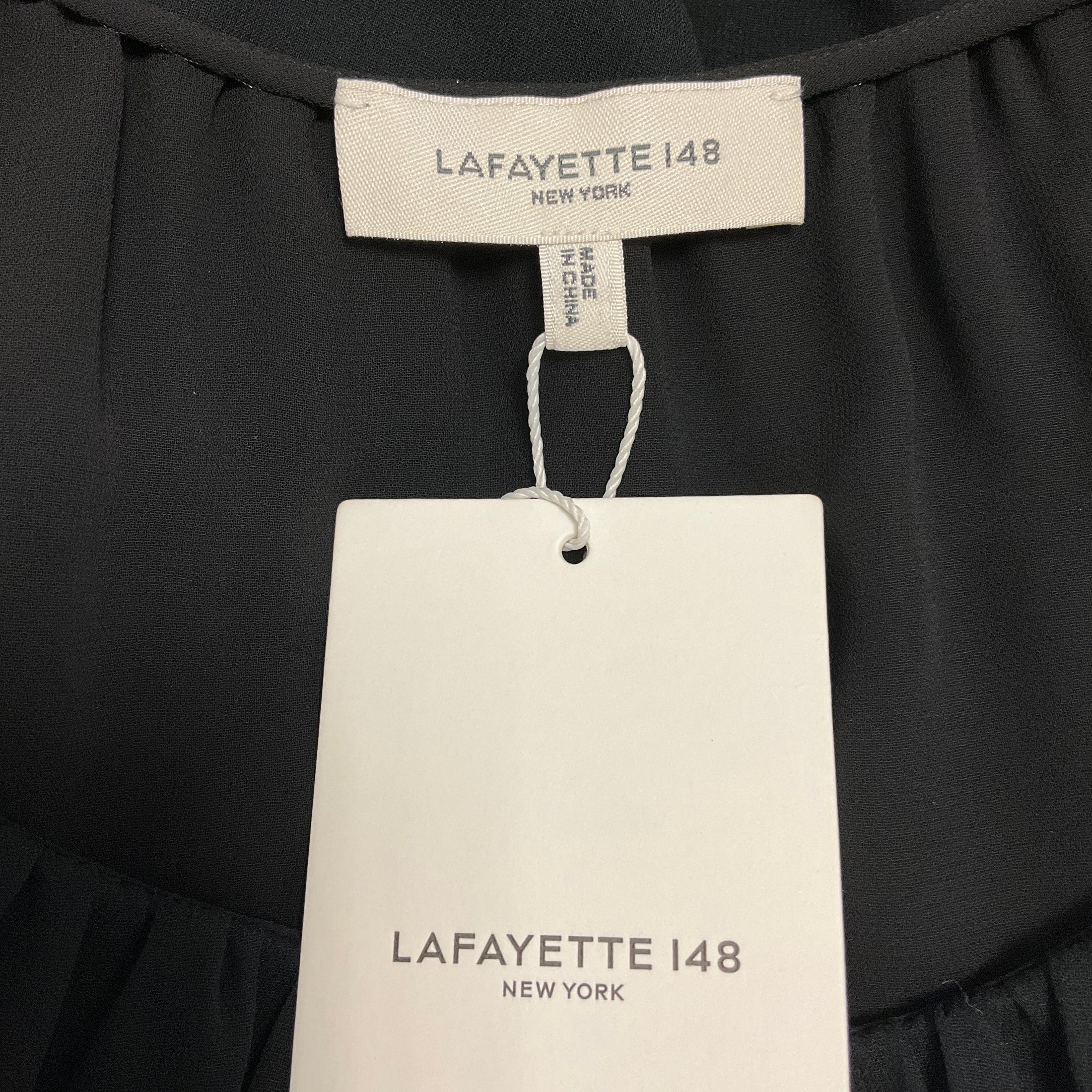 Lafayette 148 New York Black Long Sleeved Silk Chiffon Top with Elastic Waist