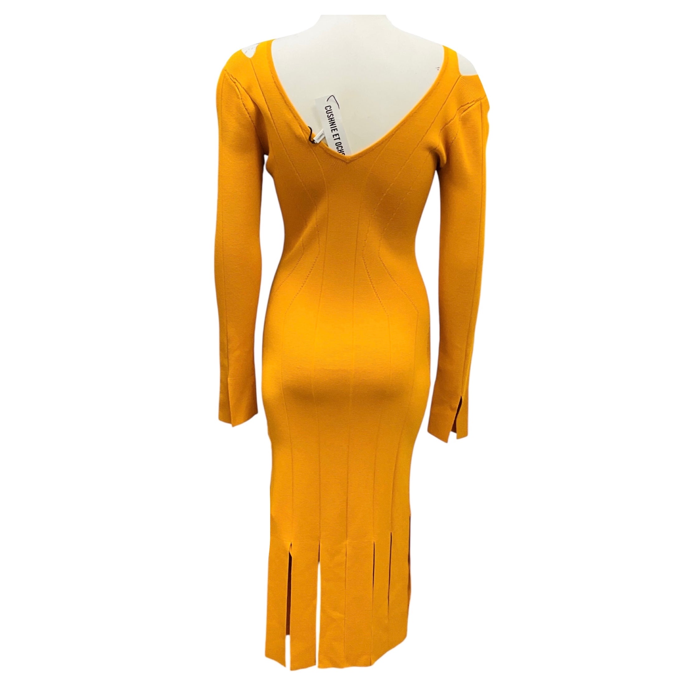 Cushnie et Ochs Marigold Viscose Knit Long Sleeve Fringe Dress