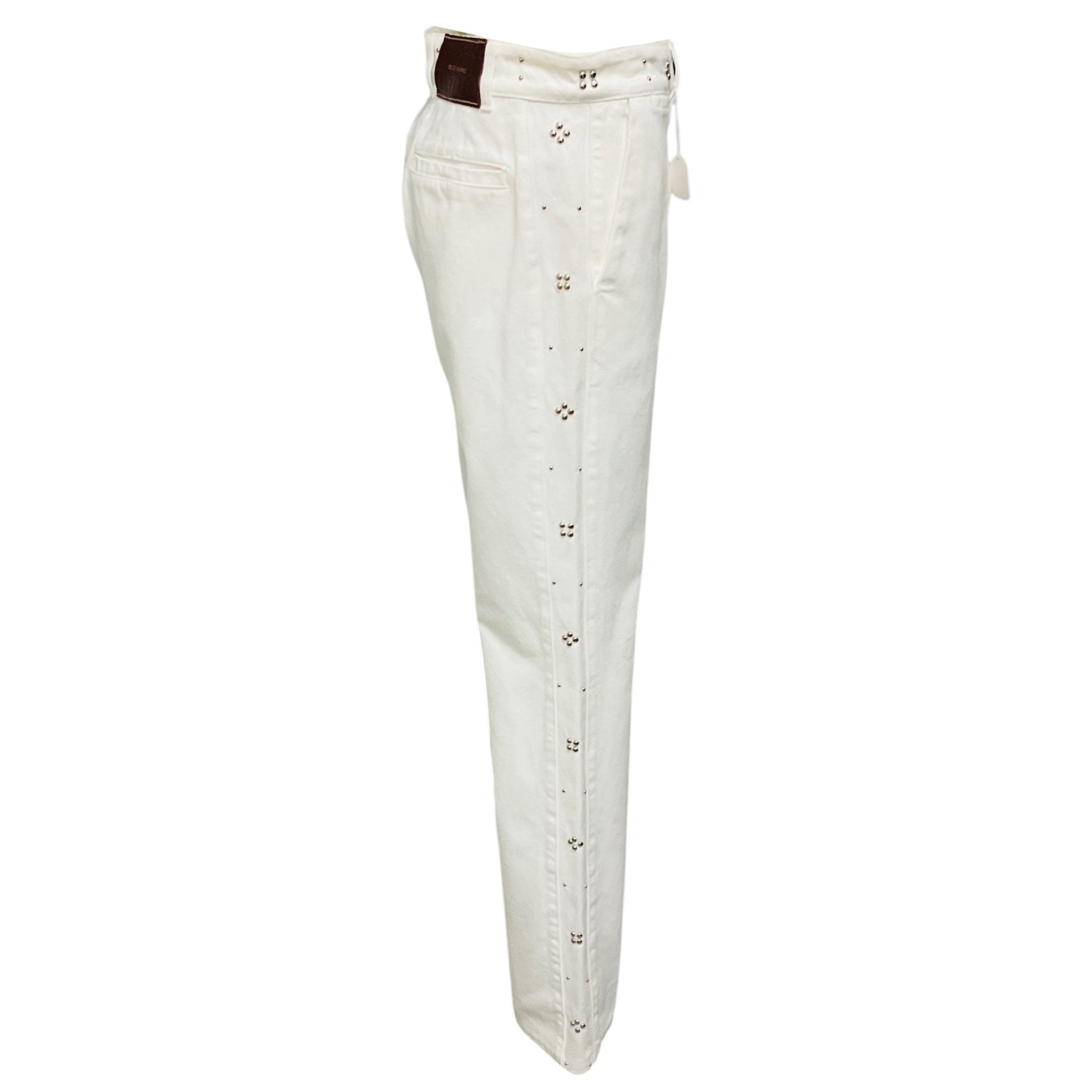 Wales Bonner White / Silver Stud Detail Straight Leg Denim Jeans