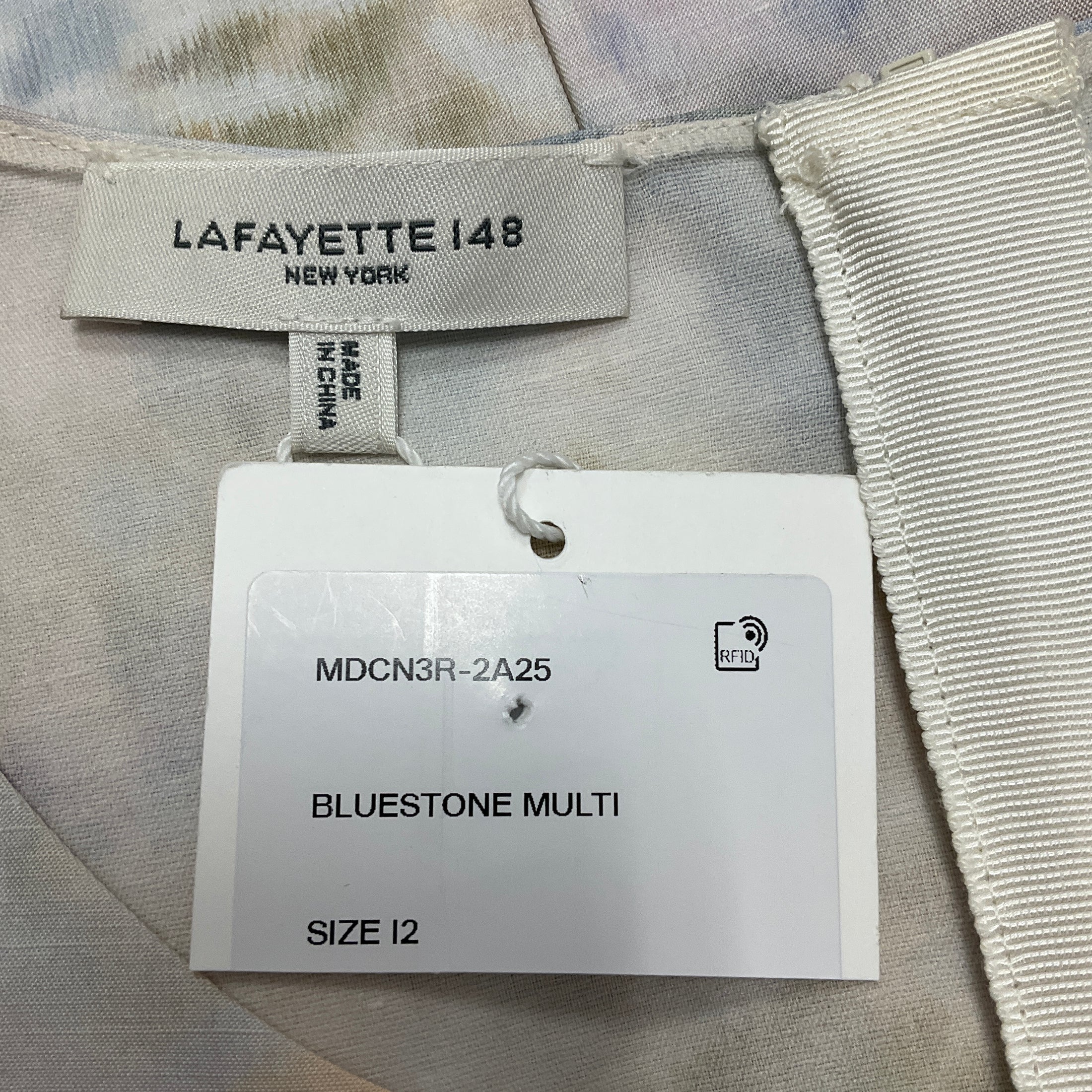 Lafayette 148 New York Bluestone Multi Eco Fern Print Linen Blend Sheath Dress