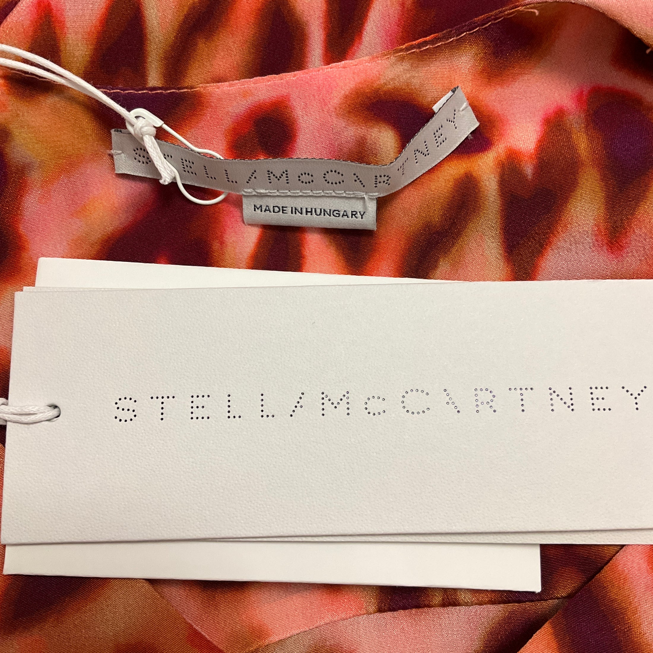 Stella McCartney Peach / Orange Multi Cheetah Print Silk Midi Dress