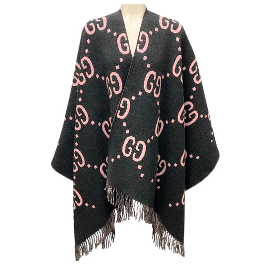 Gucci Dark Grey / Graphite / Pink Fall Winter 2021 Wool Reversible GG Poncho Cape