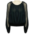 Load image into Gallery viewer, Lafayette 148 New York Black Long Sleeved Silk Chiffon Top with Elastic Waist
