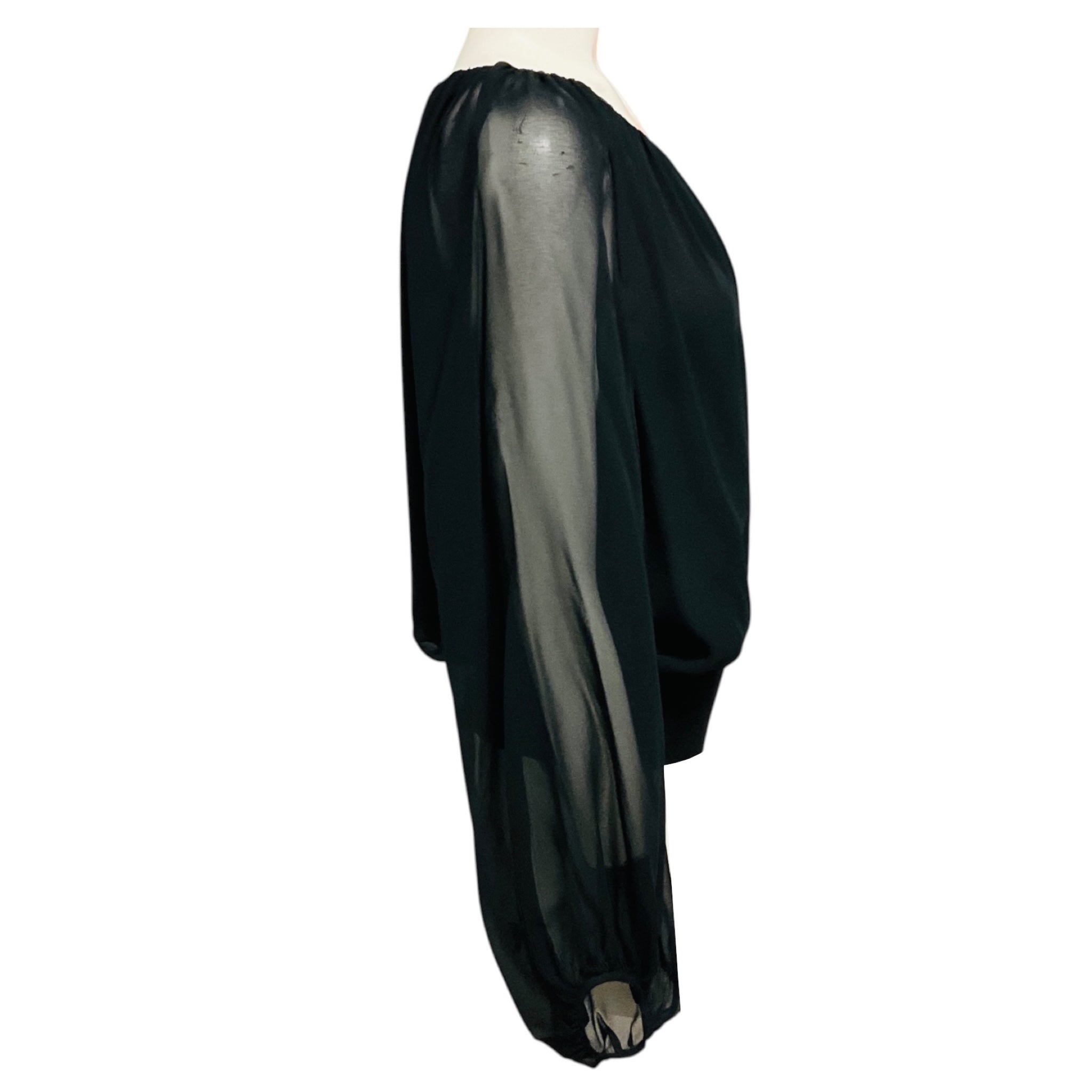 Lafayette 148 New York Black Long Sleeved Silk Chiffon Top with Elastic Waist