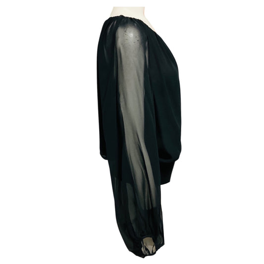 Lafayette 148 New York Black Long Sleeved Silk Chiffon Top with Elastic Waist