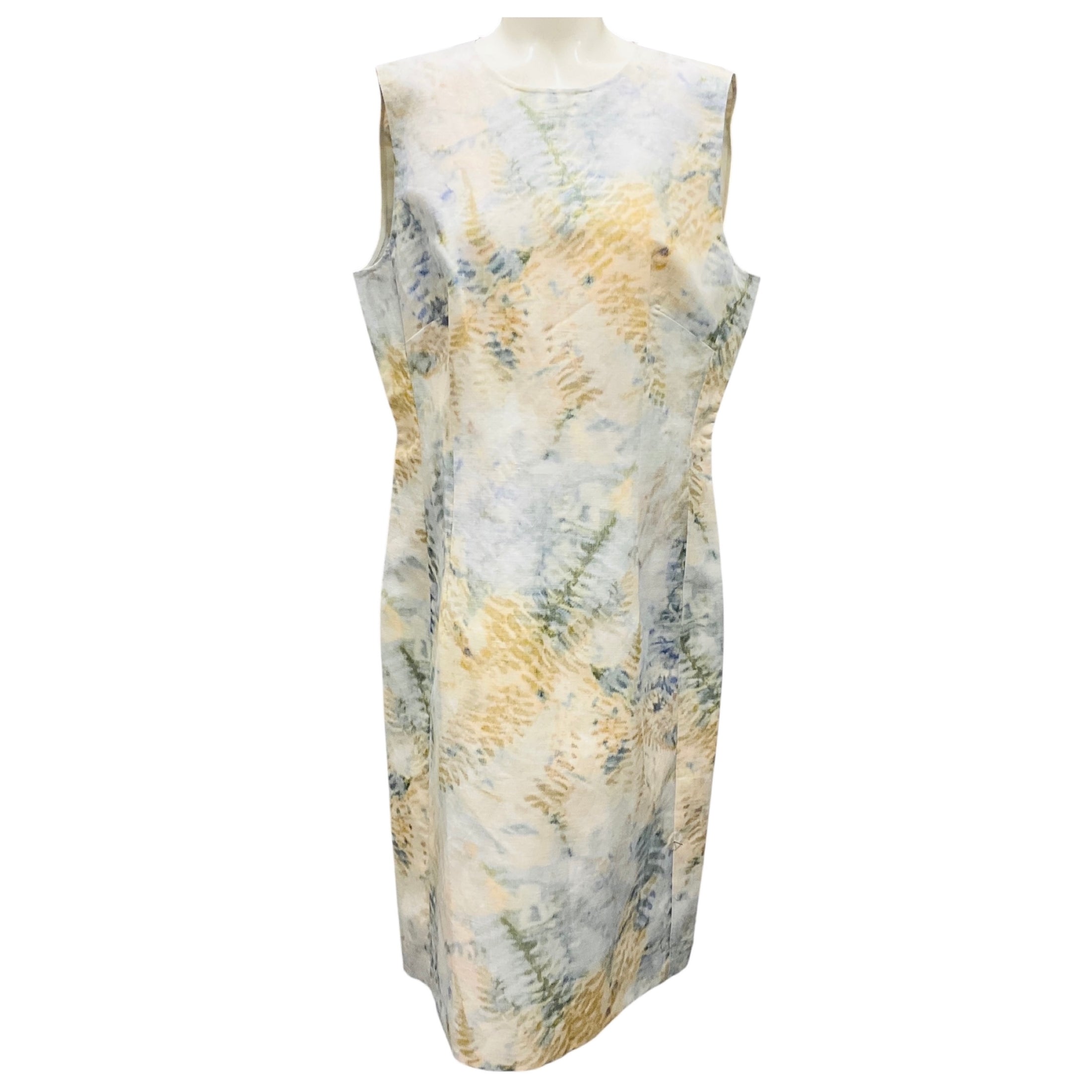 Lafayette 148 New York Bluestone Multi Eco Fern Print Linen Blend Sheath Dress