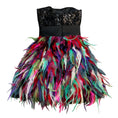 Load image into Gallery viewer, Jovani Black Multi Sequined Bow-Waist Feather Hem Strapless Mini Cocktail Dress
