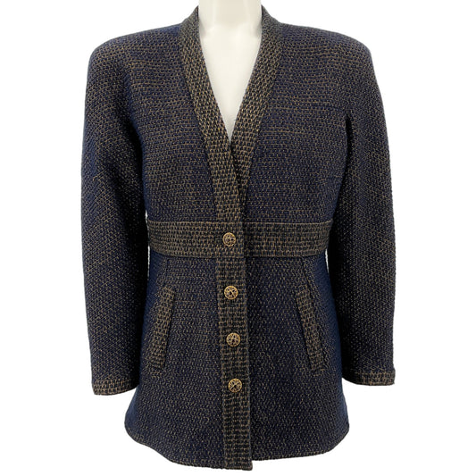 Chanel Navy Blue / Gold Wool Tweed Jacket With Gripoix Buttons
