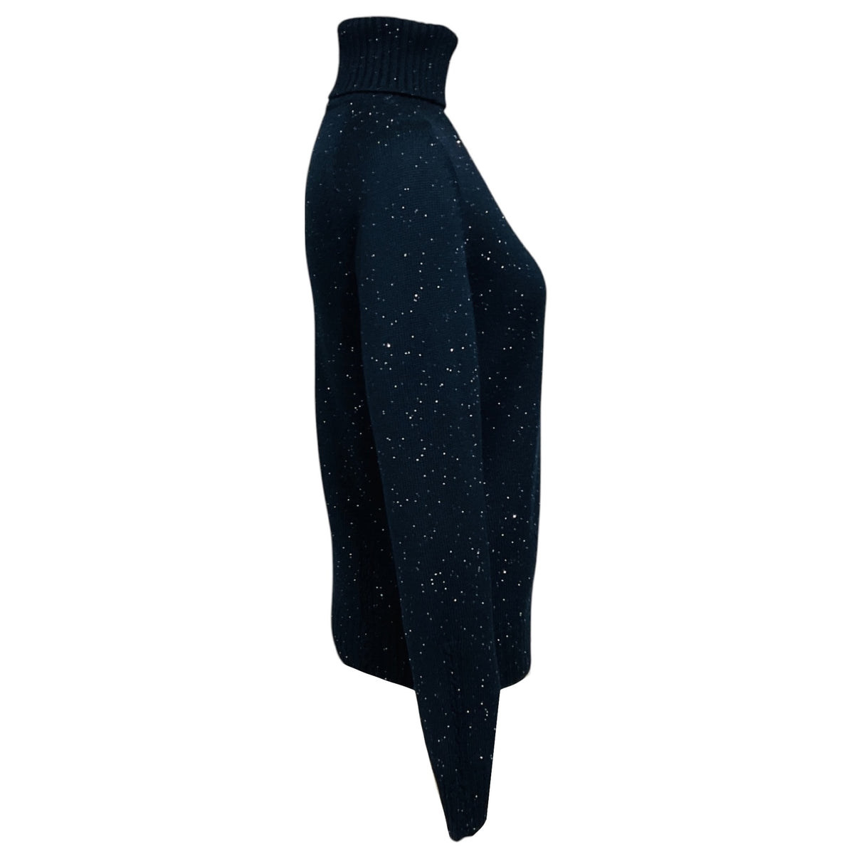 Loro Piana Navy Blue / Silver Metallic Micro Sequined Baby Cashmere Knit Turtleneck Sweater