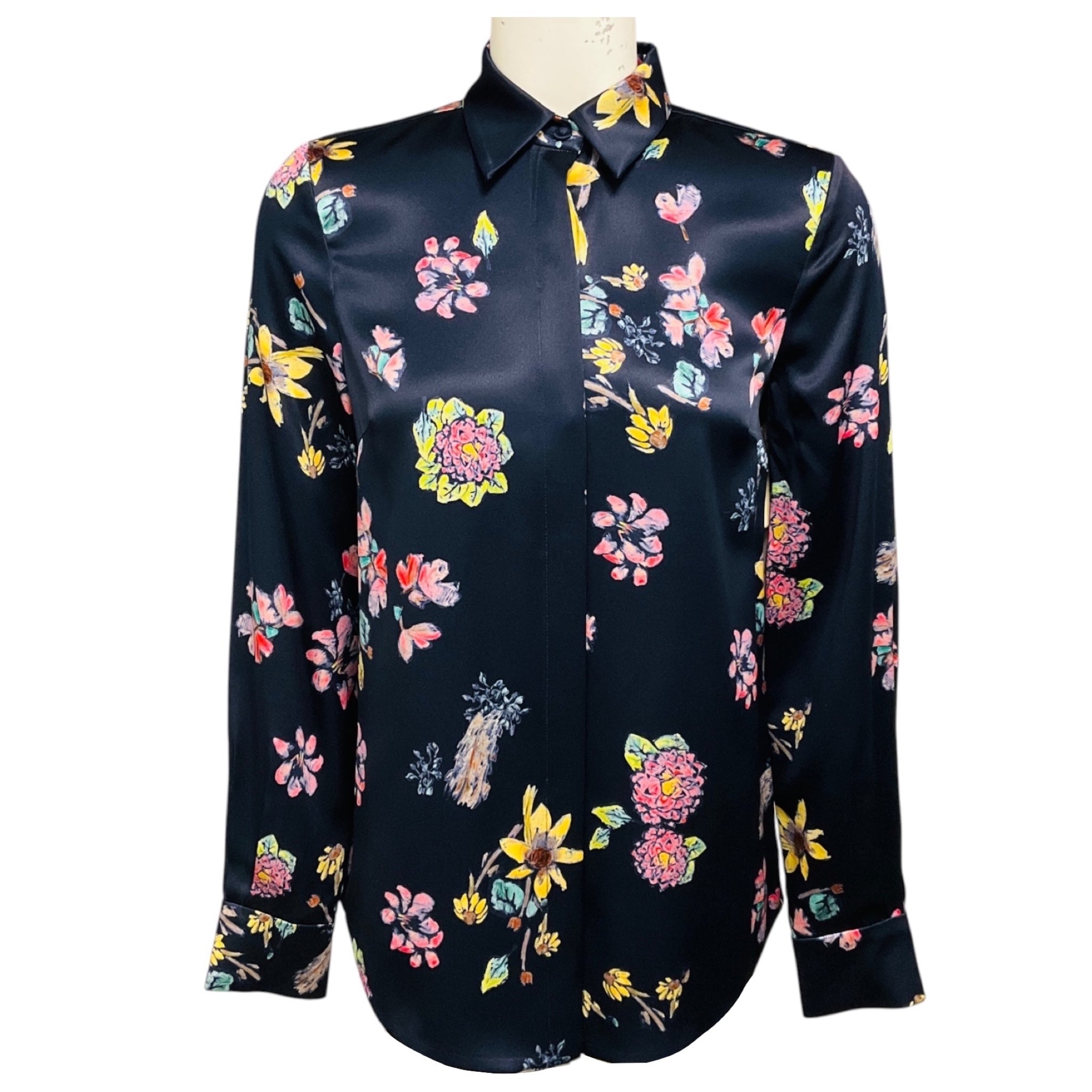 Gabriela Hearst Navy Blue Multi Floral Printed Silk Blouse