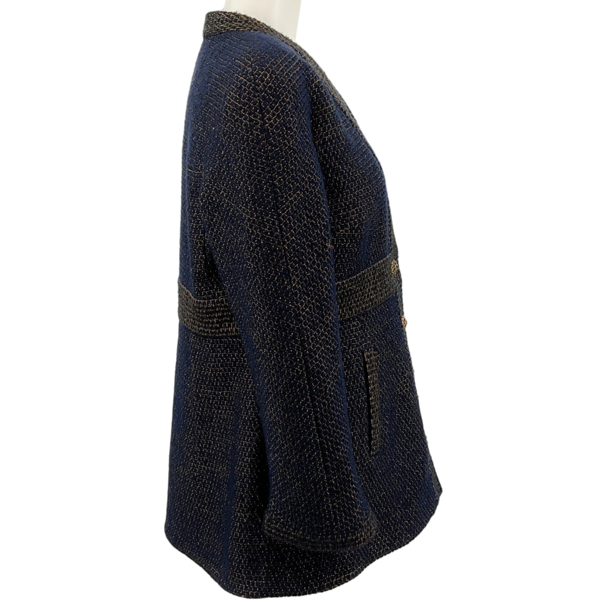 Chanel Navy Blue / Gold Wool Tweed Jacket With Gripoix Buttons