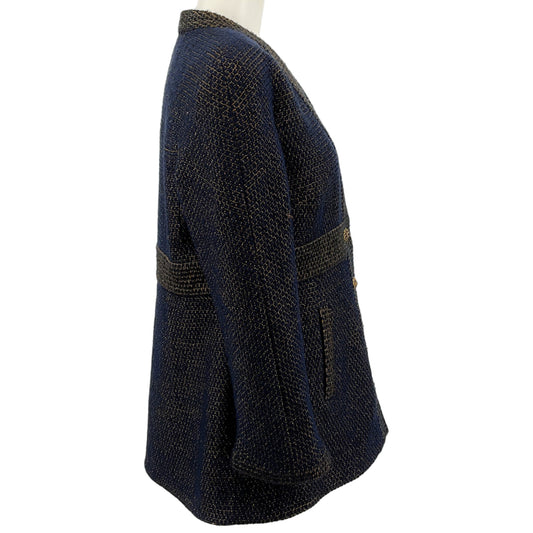Chanel Navy Blue / Gold Wool Tweed Jacket With Gripoix Buttons