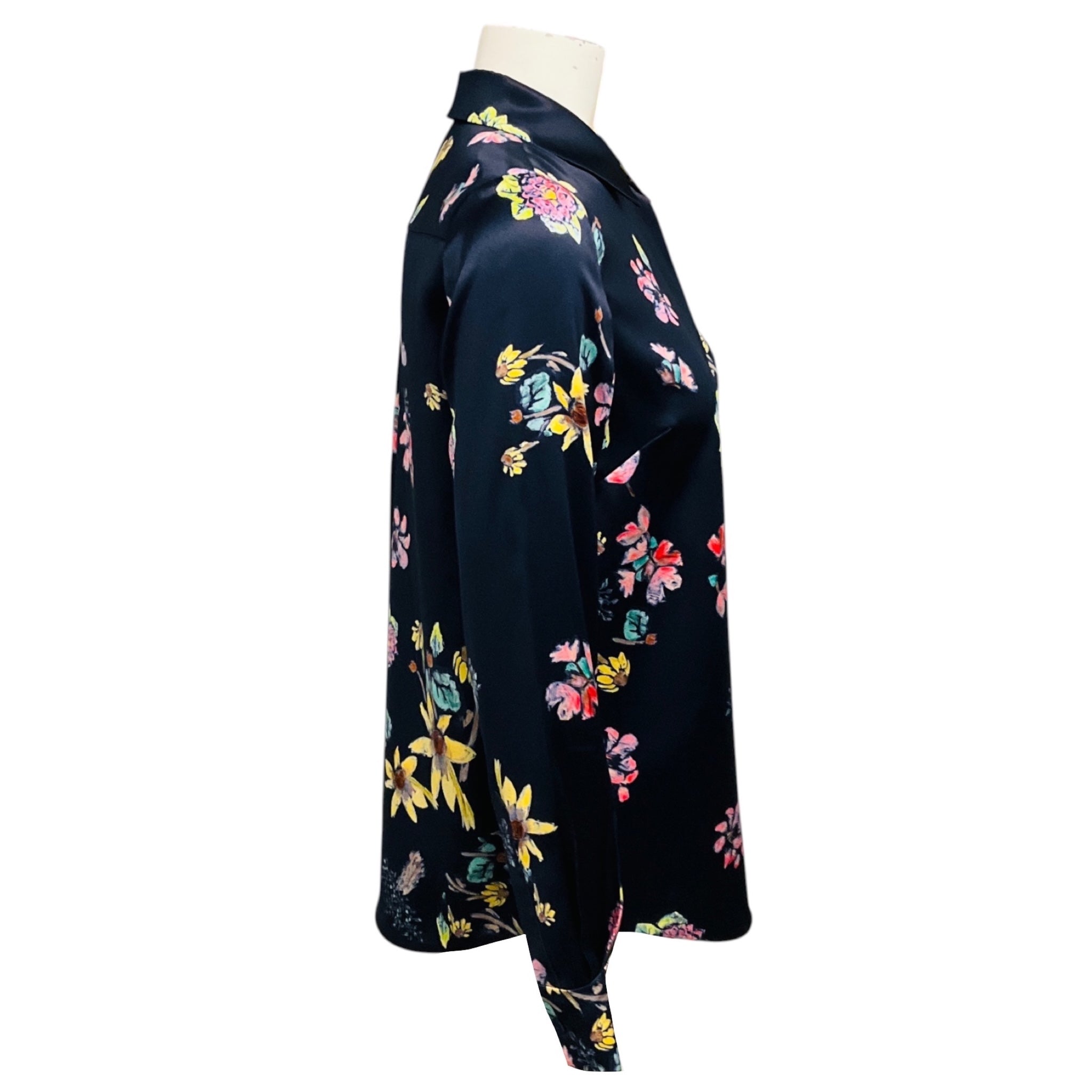 Gabriela Hearst Navy Blue Multi Floral Printed Silk Blouse