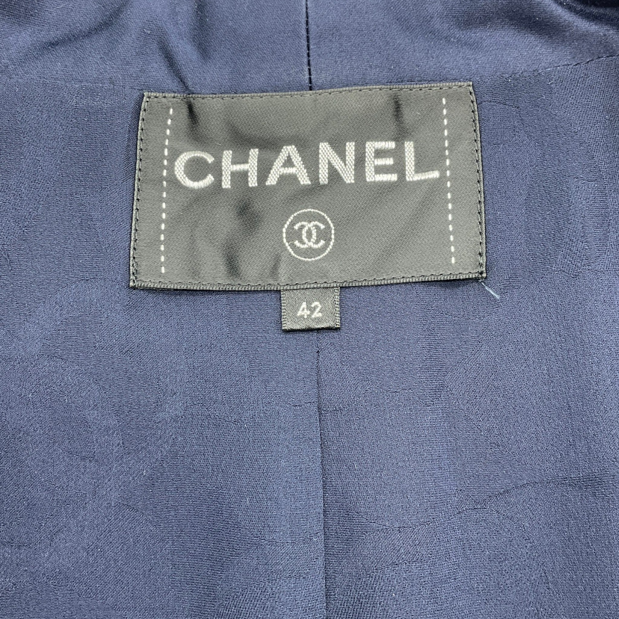 Chanel Navy Blue / Gold Wool Tweed Jacket With Gripoix Buttons
