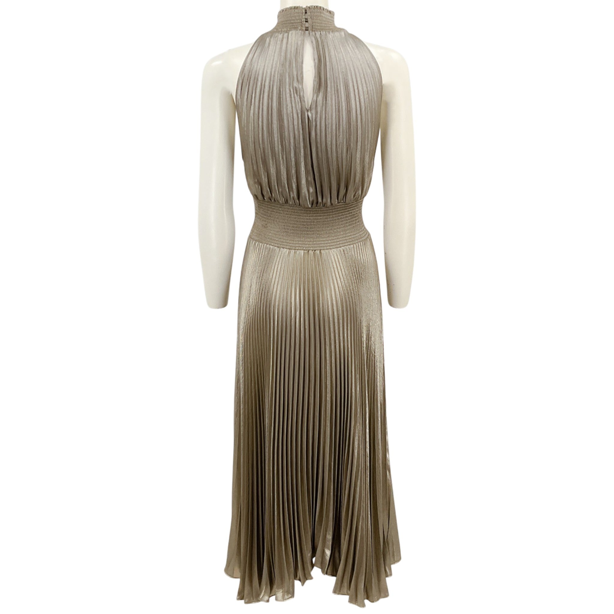 A.L.C. Antique Gold Renzo Pleated Metallic Halter Dress