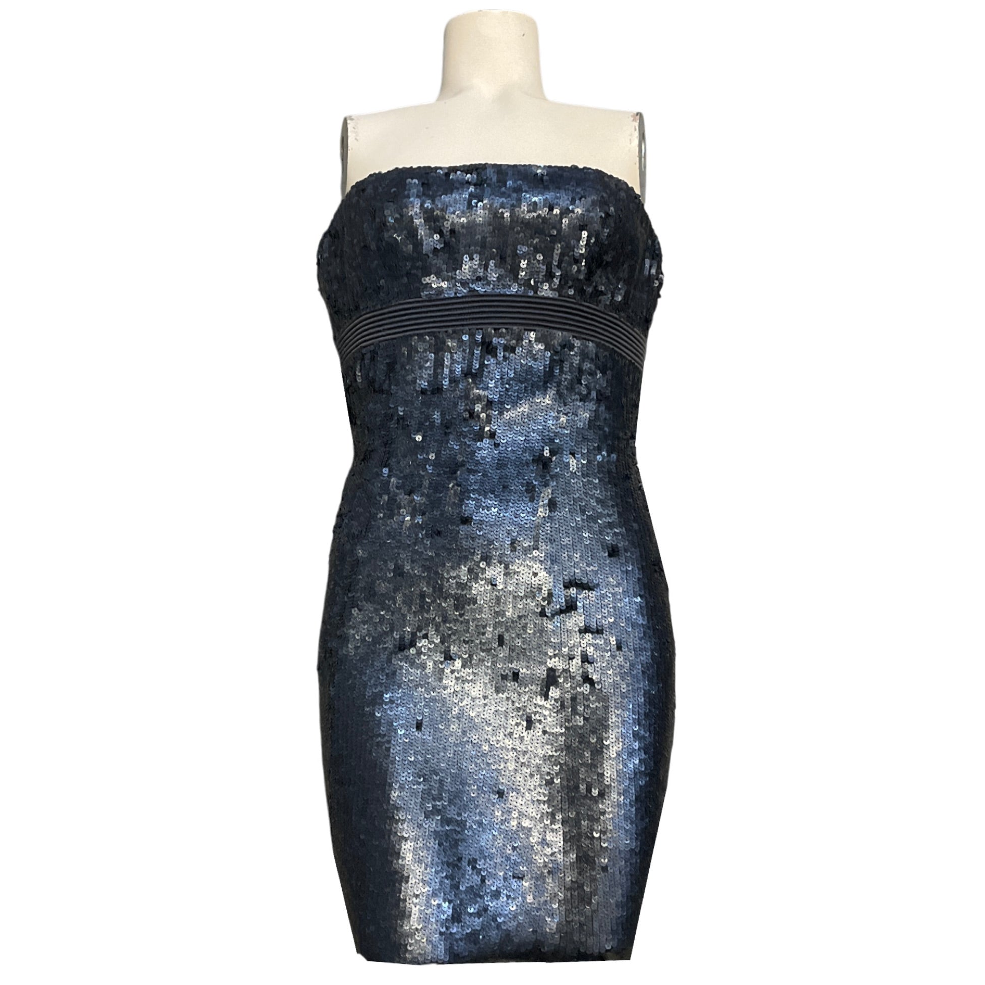 Badgley Mischka Blue Sequined Strapless Mini Cocktail Dress