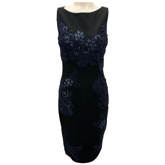 Blumarine Black / Blue Crystal Embellished Lace Applique Sleeveless Cocktail Dress