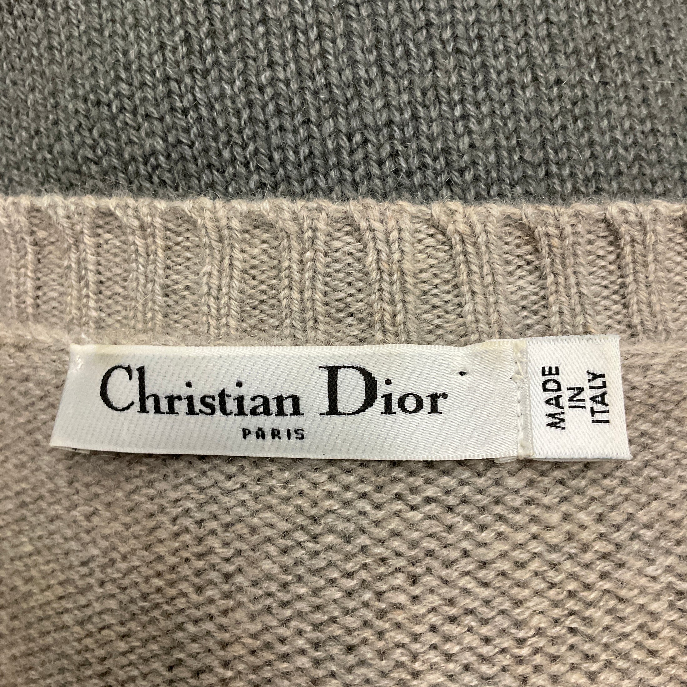 Christian Dior Grey Ombre Effect Bee Embroidered Cashmere Knit Sweater
