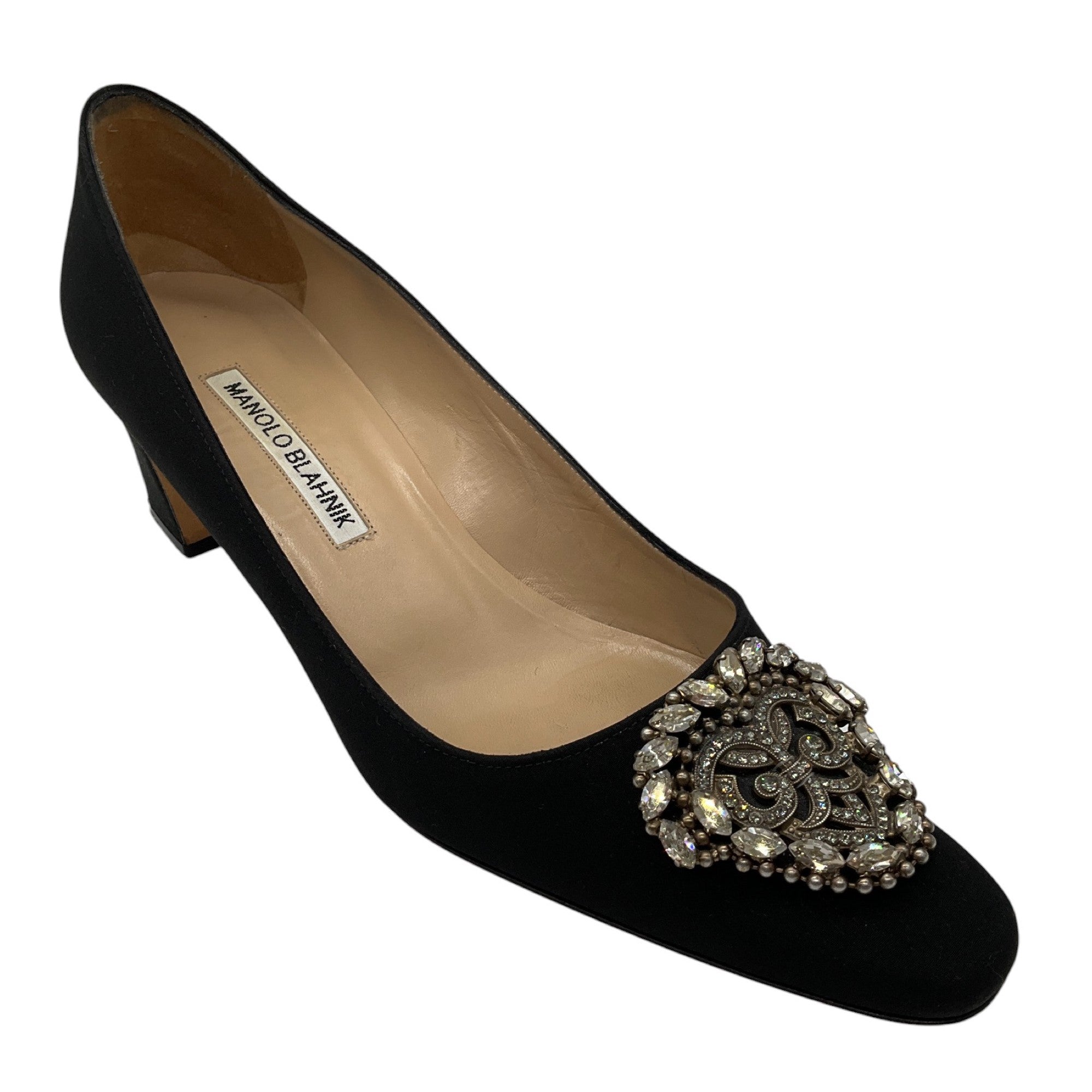 Manolo Blahnik Black Crystal Embellished Satin Pumps