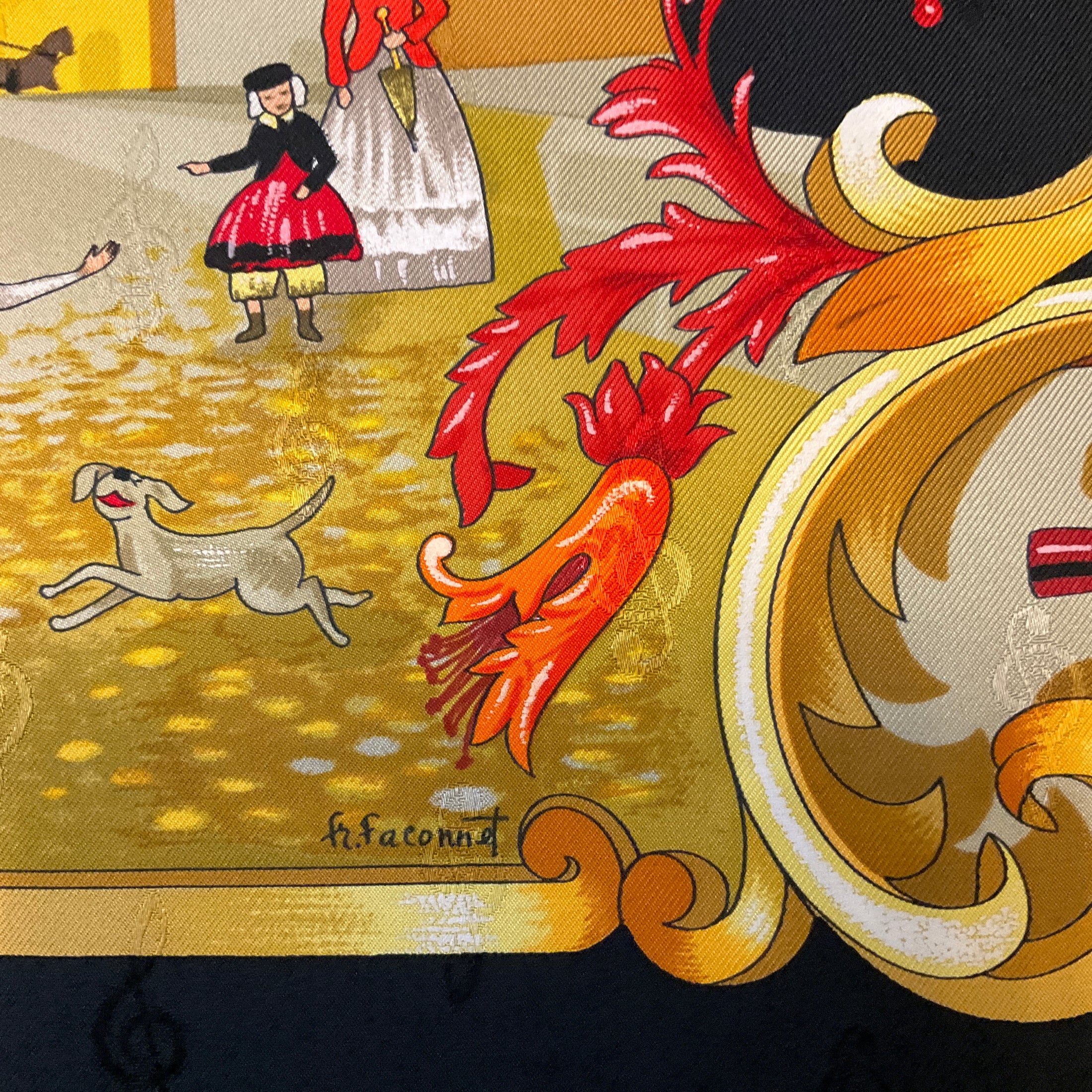 Hermes Black / Red Multi Orgauphone et Autres Mecaniques Print Square Silk Twill Scarf