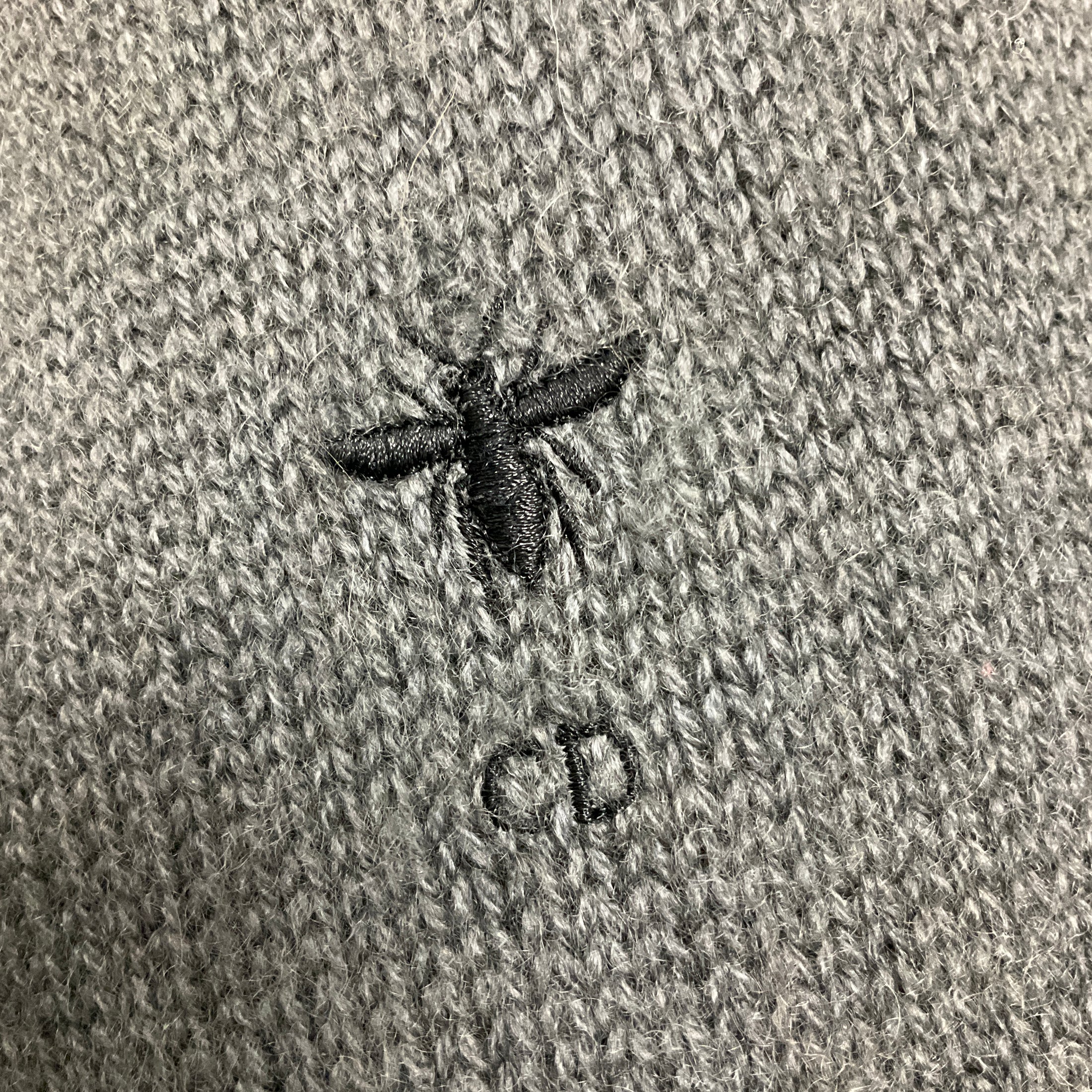 Christian Dior Grey Ombre Effect Bee Embroidered Cashmere Knit Sweater