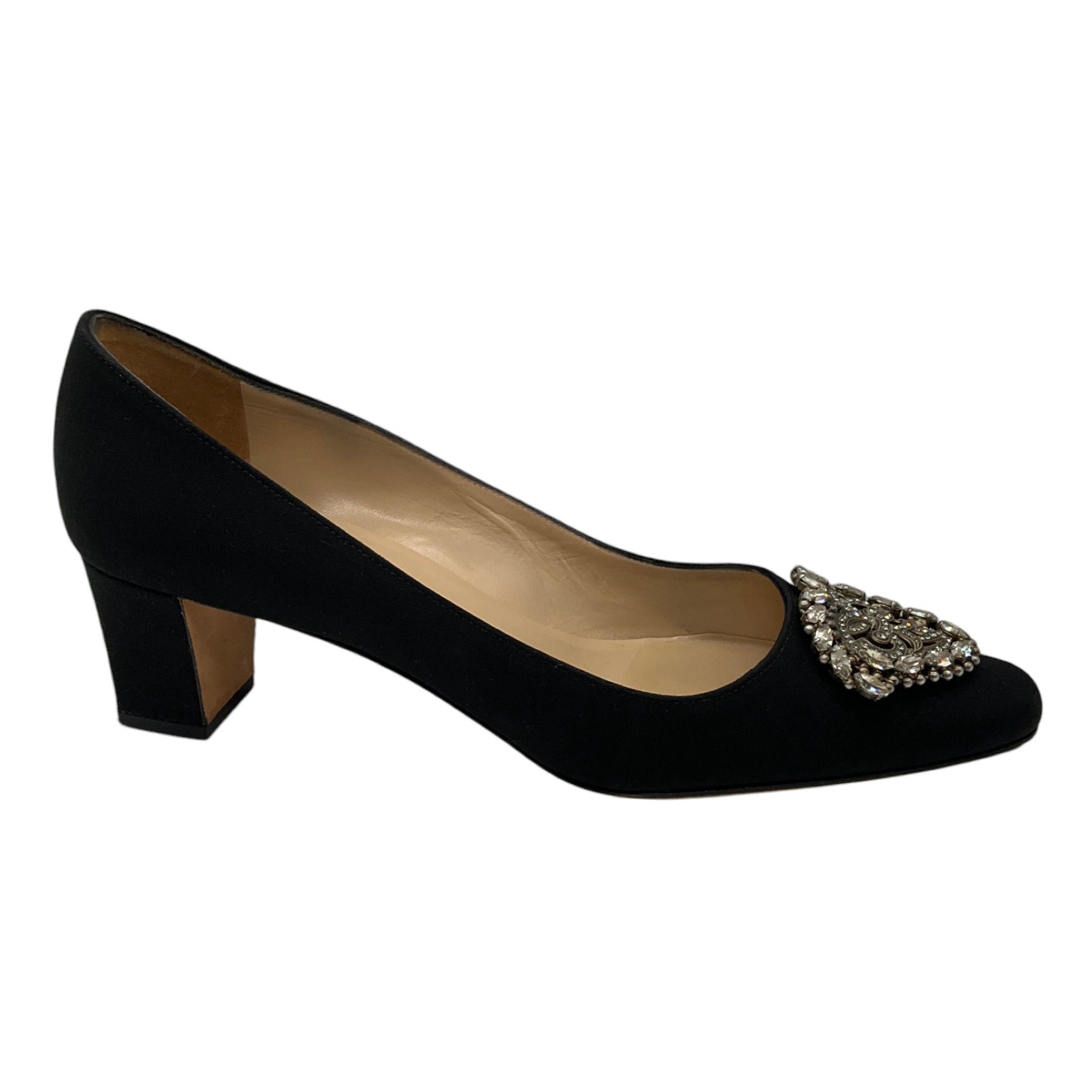 Manolo Blahnik Black Crystal Embellished Satin Pumps