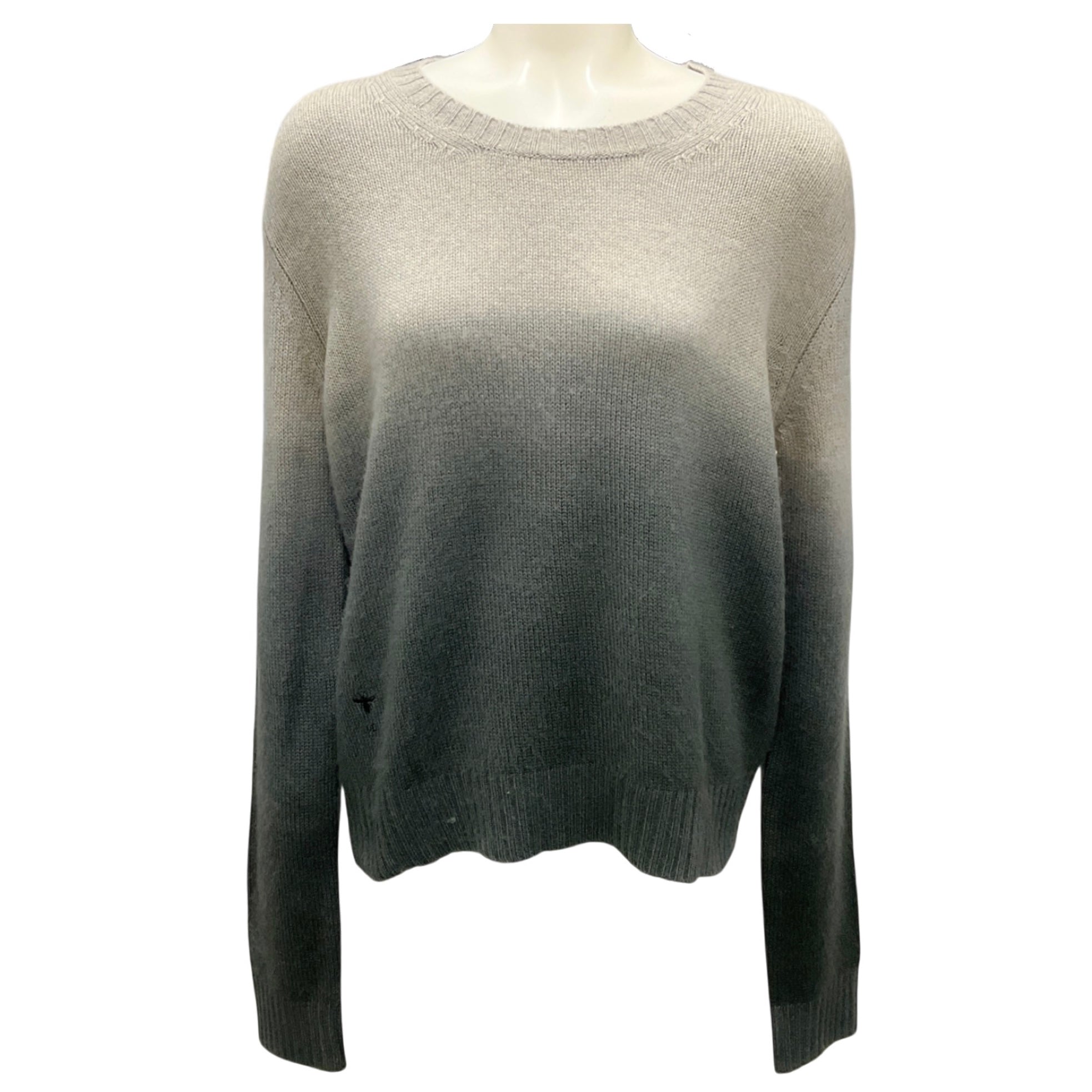 Christian Dior Grey Ombre Effect Bee Embroidered Cashmere Knit Sweater
