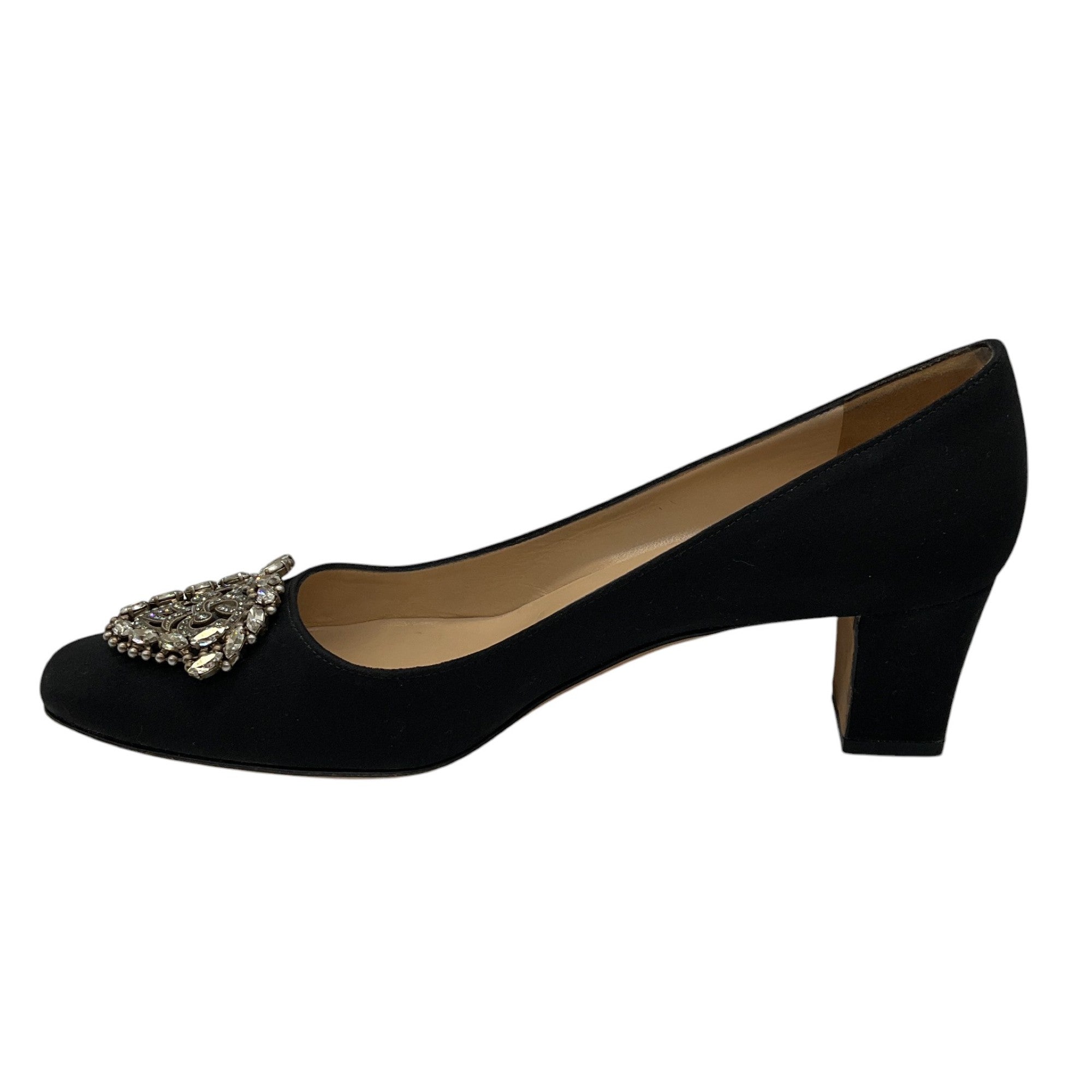 Manolo Blahnik Black Crystal Embellished Satin Pumps